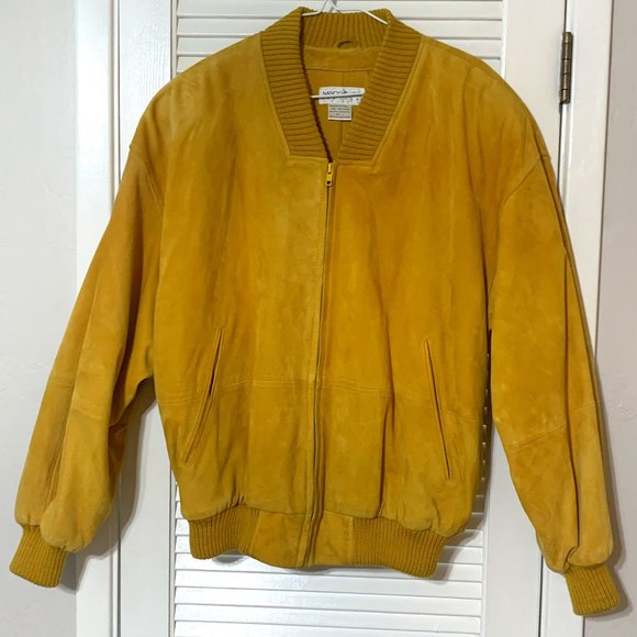 Vintage Bomber Jacket Nancy Heller Mens Gold Suede Size Large Awesome - Picture 1 of 10